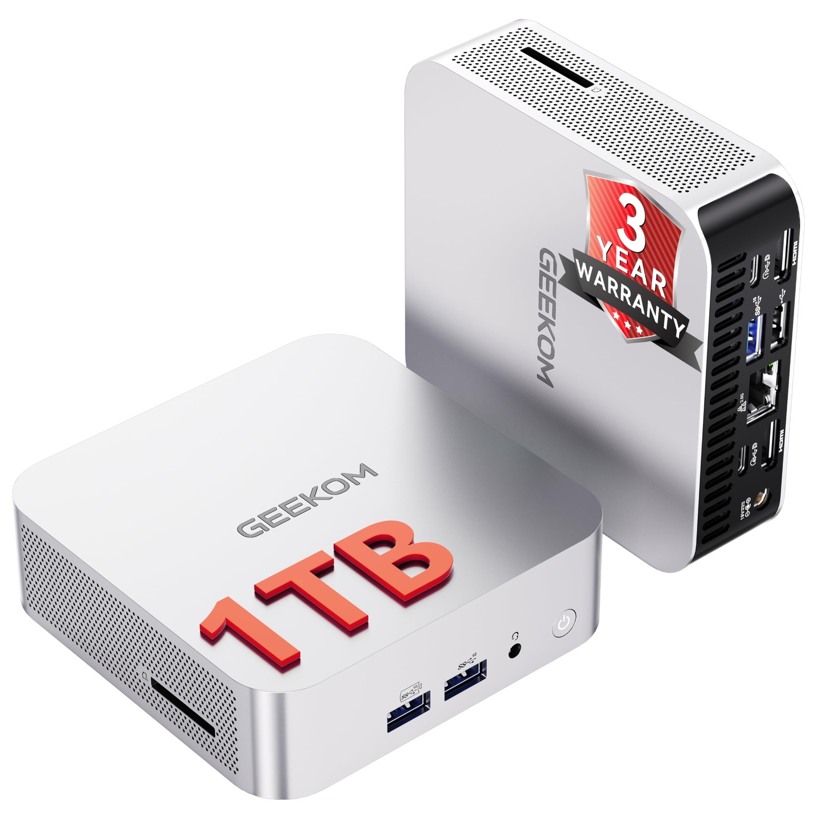 GEEKOM A7 Mini PC AMD Ryzen 5 7535HS 16GB DDR5 1TB SSD Silver