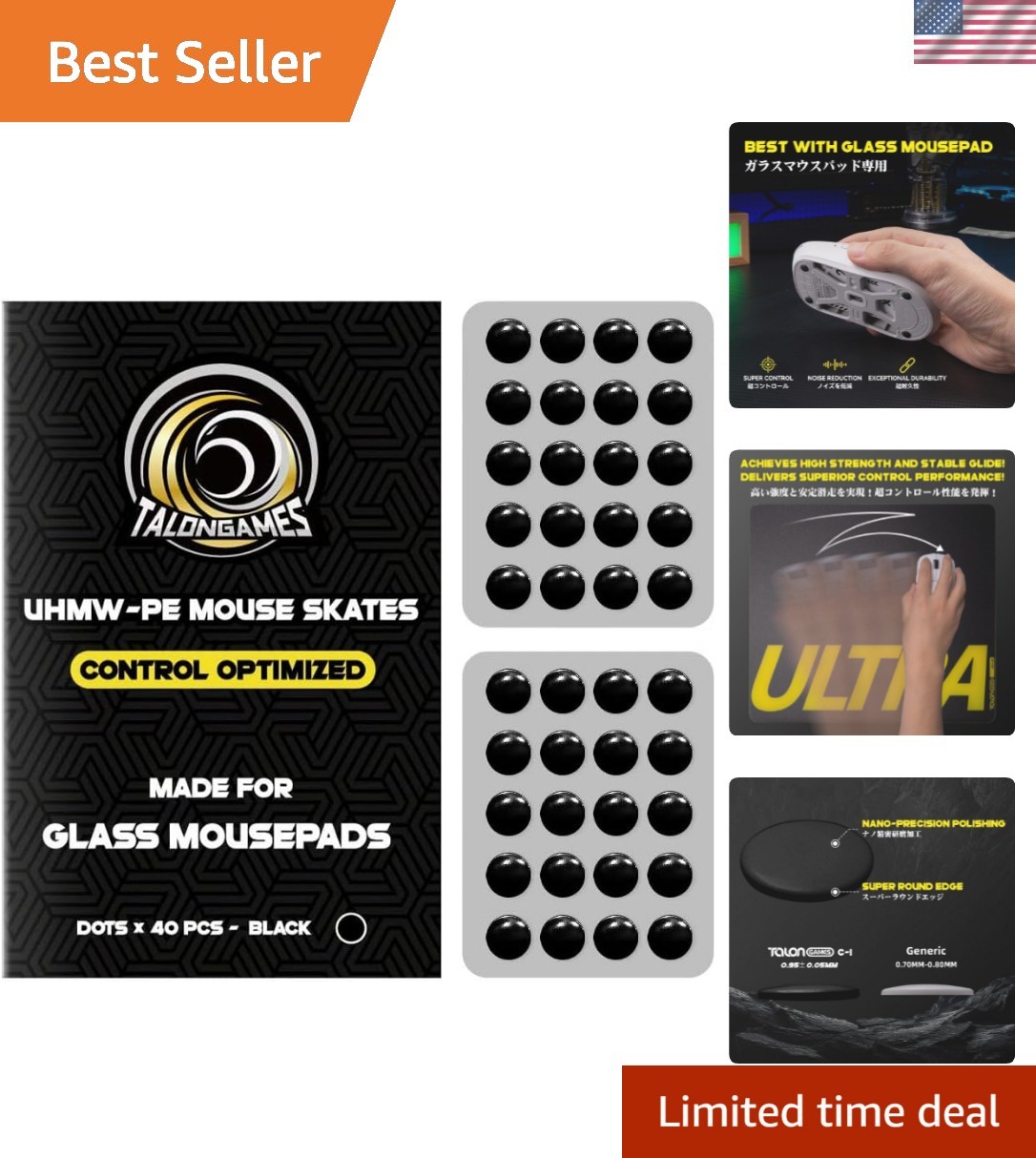 Mouse Skates for Glass Mousepads UHMWPE Universal Round Dots 6.5mm 40pcs Rounded