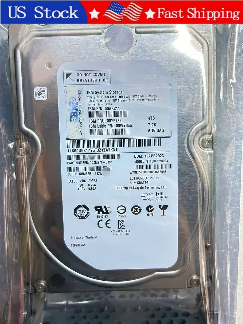 IBM 00Y5782 00AK211 00WY956 4TB SAS 3.5" 7.2K 6G Storwize AC32 V5000 Hard Drive