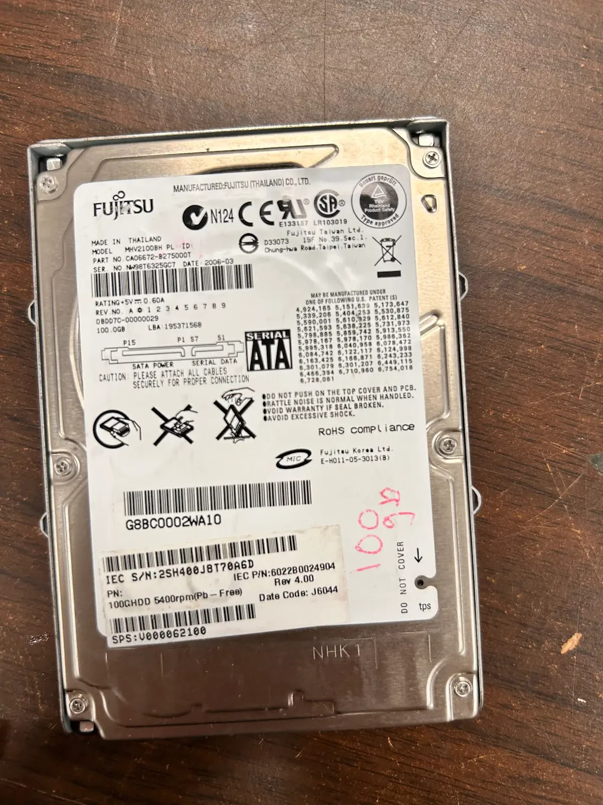 Fujitsu 100GB Internal 5400RPM 2.5" (MHV2100BH) HDD