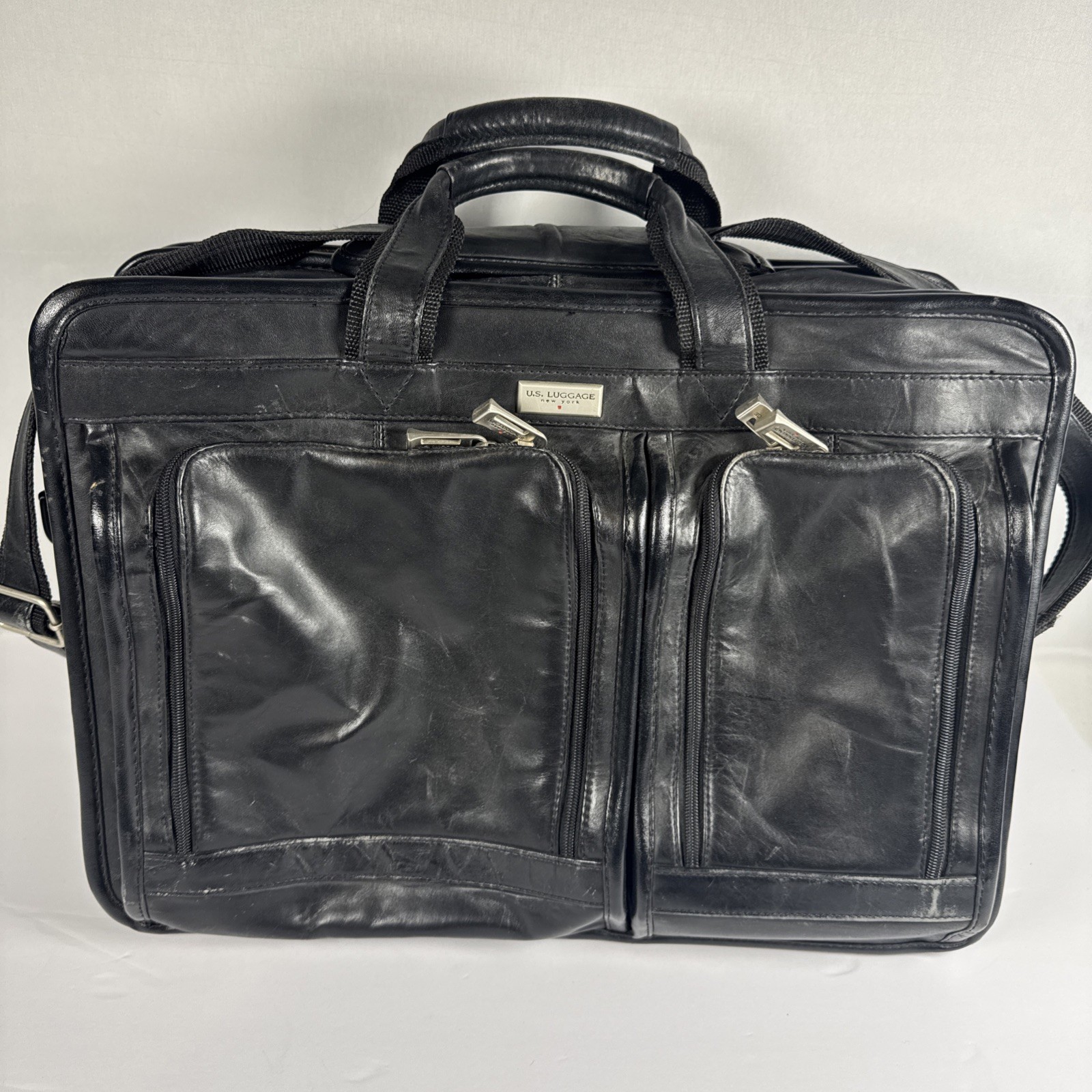 U.S. Luggage New York Wide Body Leather Portfolio Briefcase Computer Pocket File