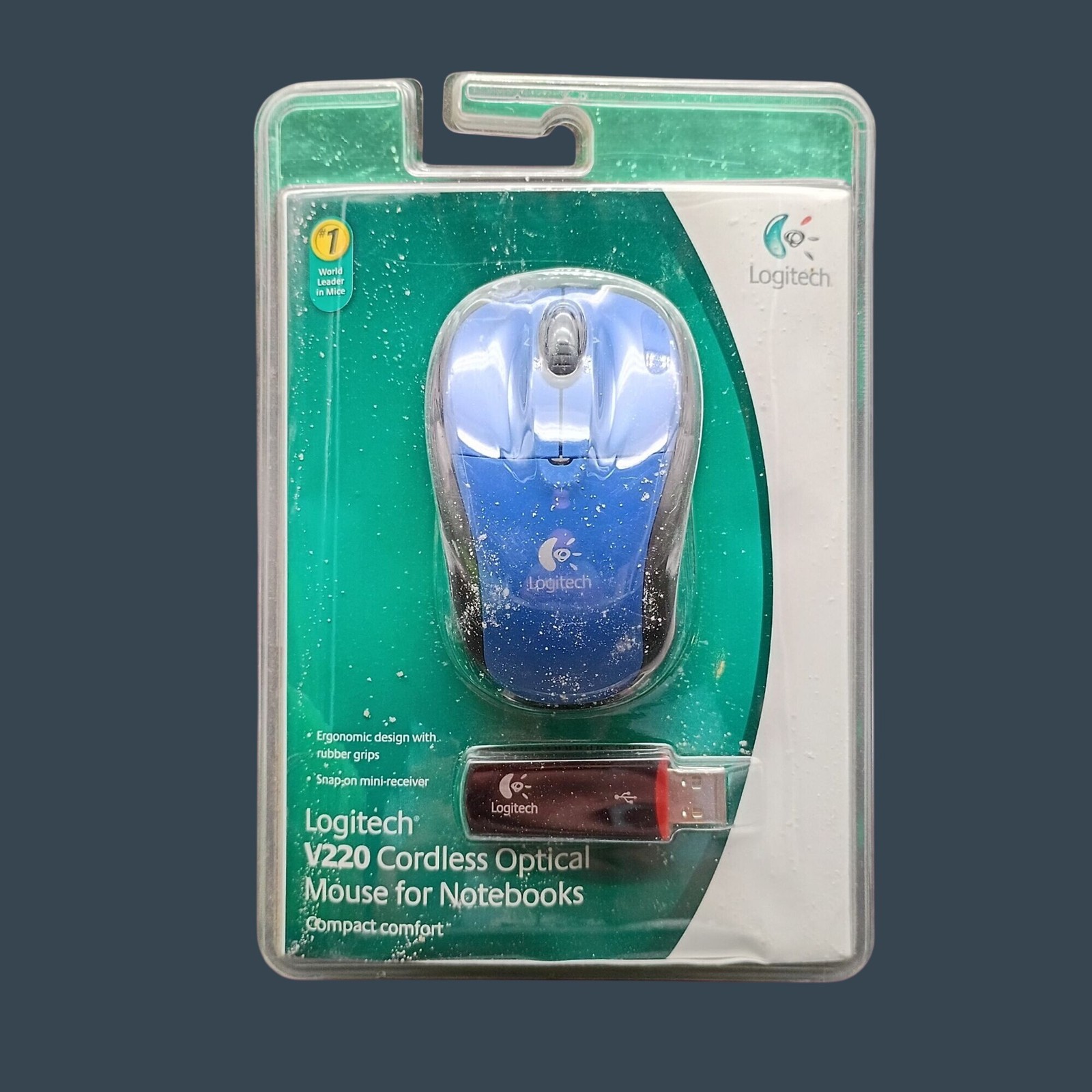Logitech V220 Cordless Optical Mouse Blue Wireless USB Receiver Notebook Laptop