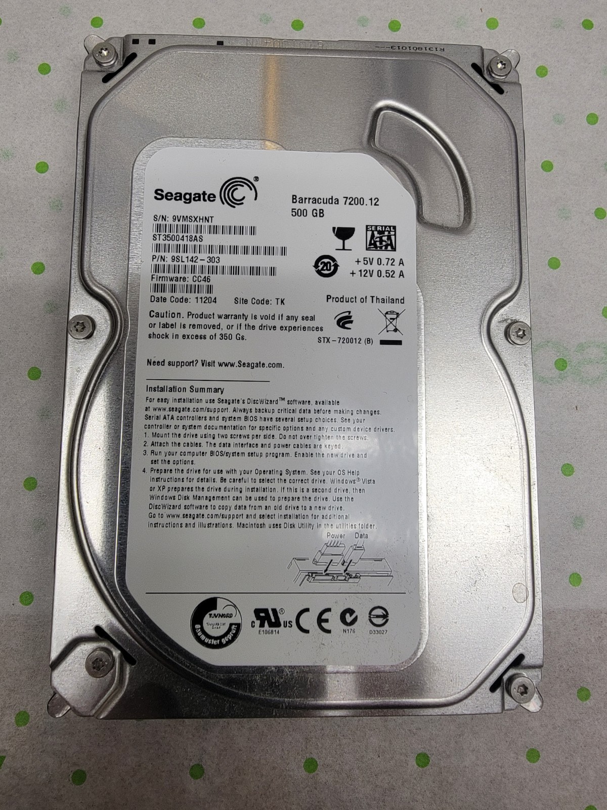 Seagate Barracuda 3.5" 500GB SATA Hard Drive ST3500418AS