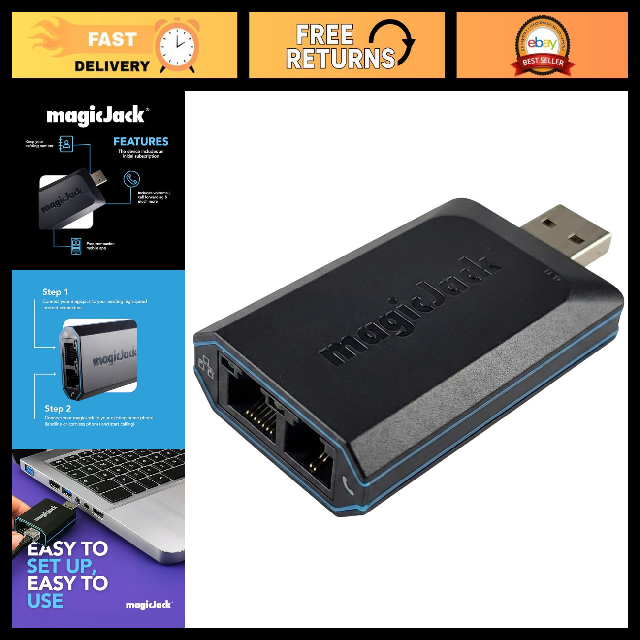 Unlimited VOIP Phone Adapter - Free Calls to US & Canada, No Monthly Bill, Porta