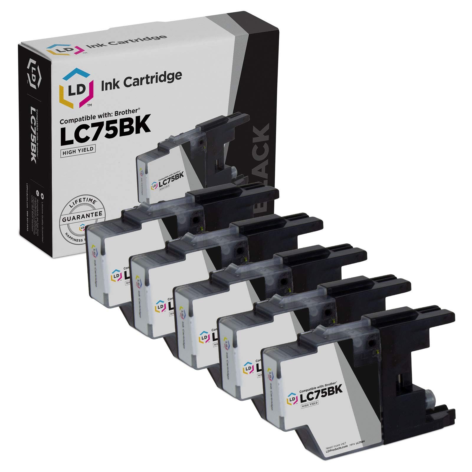 LD For Brother LC75 5pk HY Ink LC75BK Black MFC-J280W J425W J430W J435W