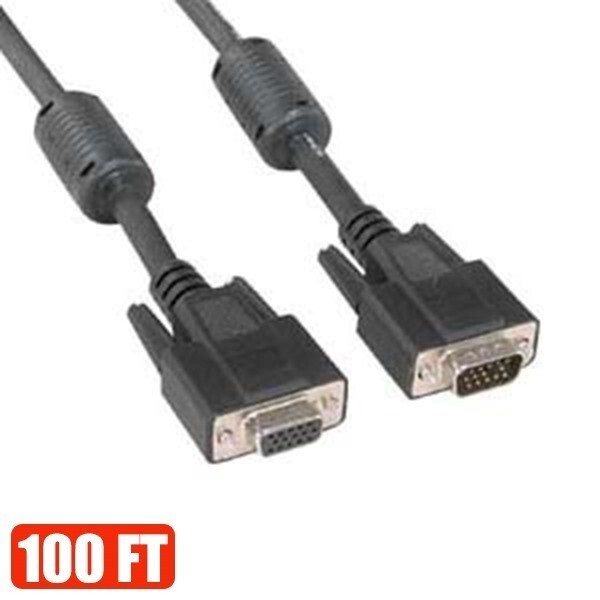 100FT VGA SVGA HD 15Pin Male to Female Monitor Cable Extension Cord Ferrite Core