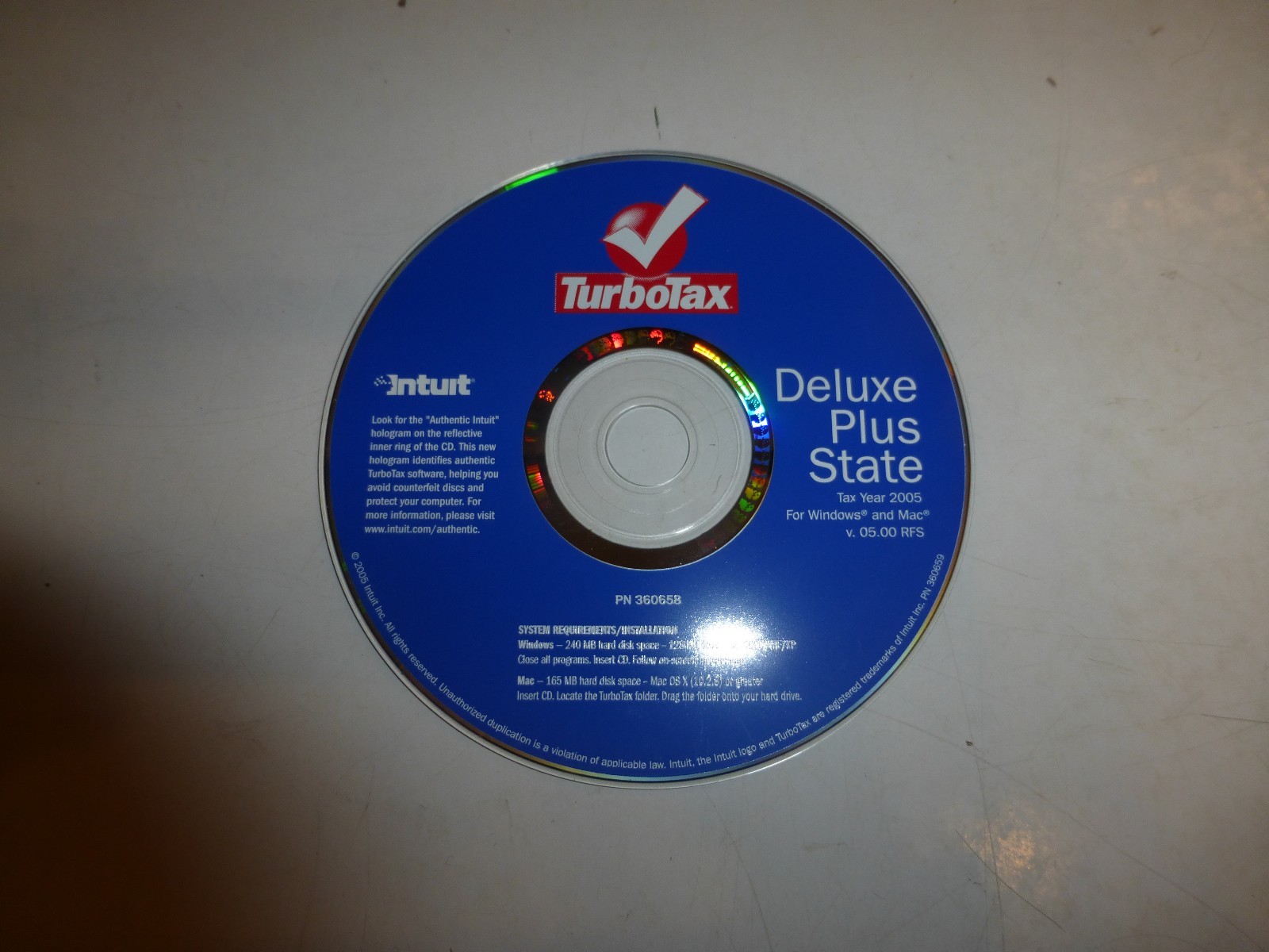 1 CD, 2005 TURBOTAX Deluxe Plus State for Windows B310