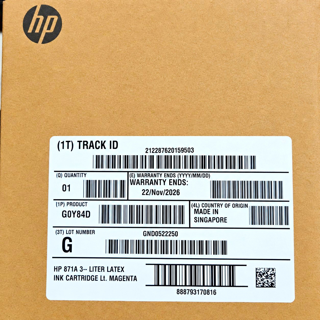 HP 871A 3-Liter Latex Ink Cartridge Light Magenta Genuine/Original G0Y84D