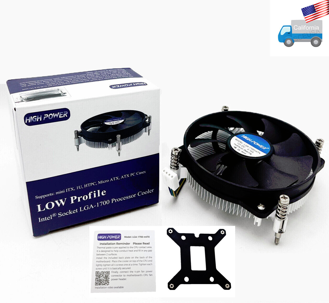 NEW HIGH POWER® Low Profile 1U/2U CPU Cooler Fan for SFF Intel Socket LGA-1700