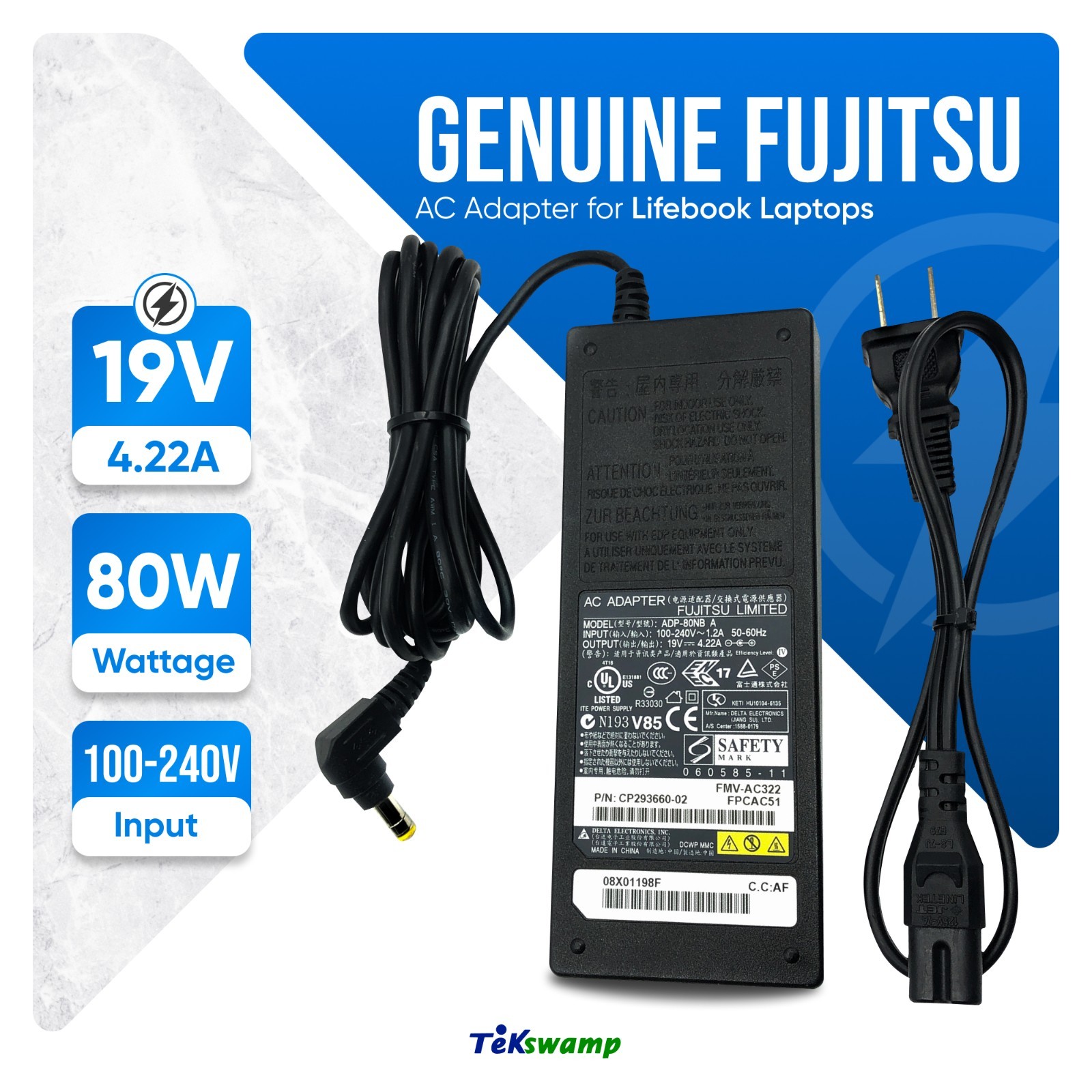 Genuine Fujitsu 80W AC Power Adapter for Lifebook S - Series Laptop