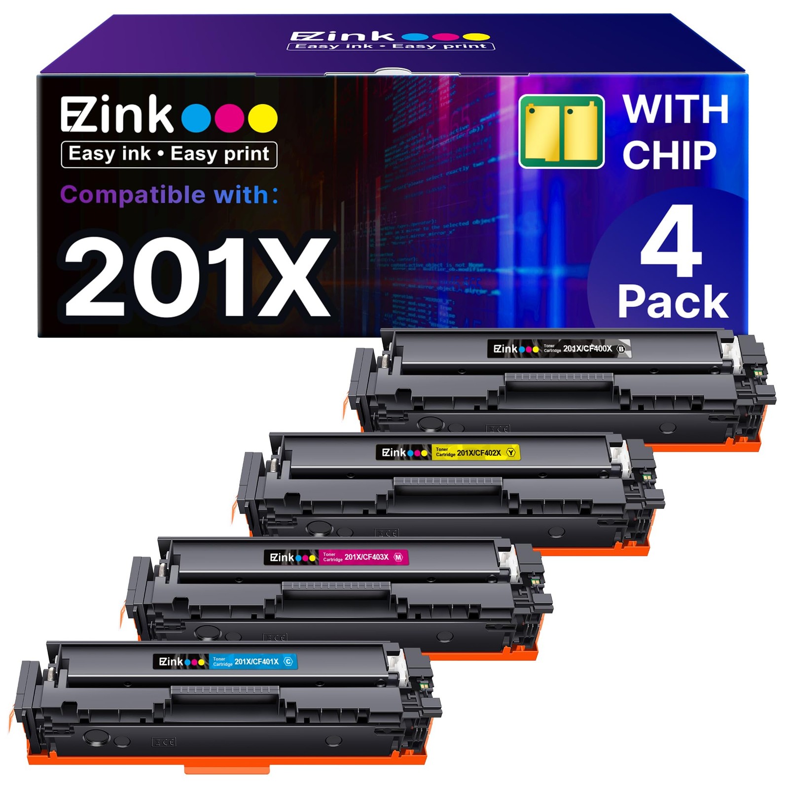 E-Z Ink 201X Replacement HP 201X Toner Cartridges 4 Pack High Yield