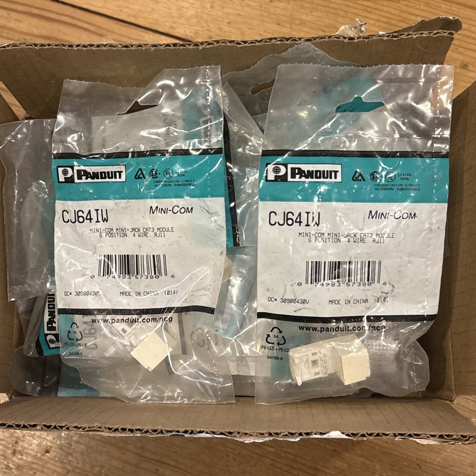 Panduit CJ64IW Mini-Com Mini-Jack CAT3 Module 6-Position 4-Wire RJ11 Lot Of 24