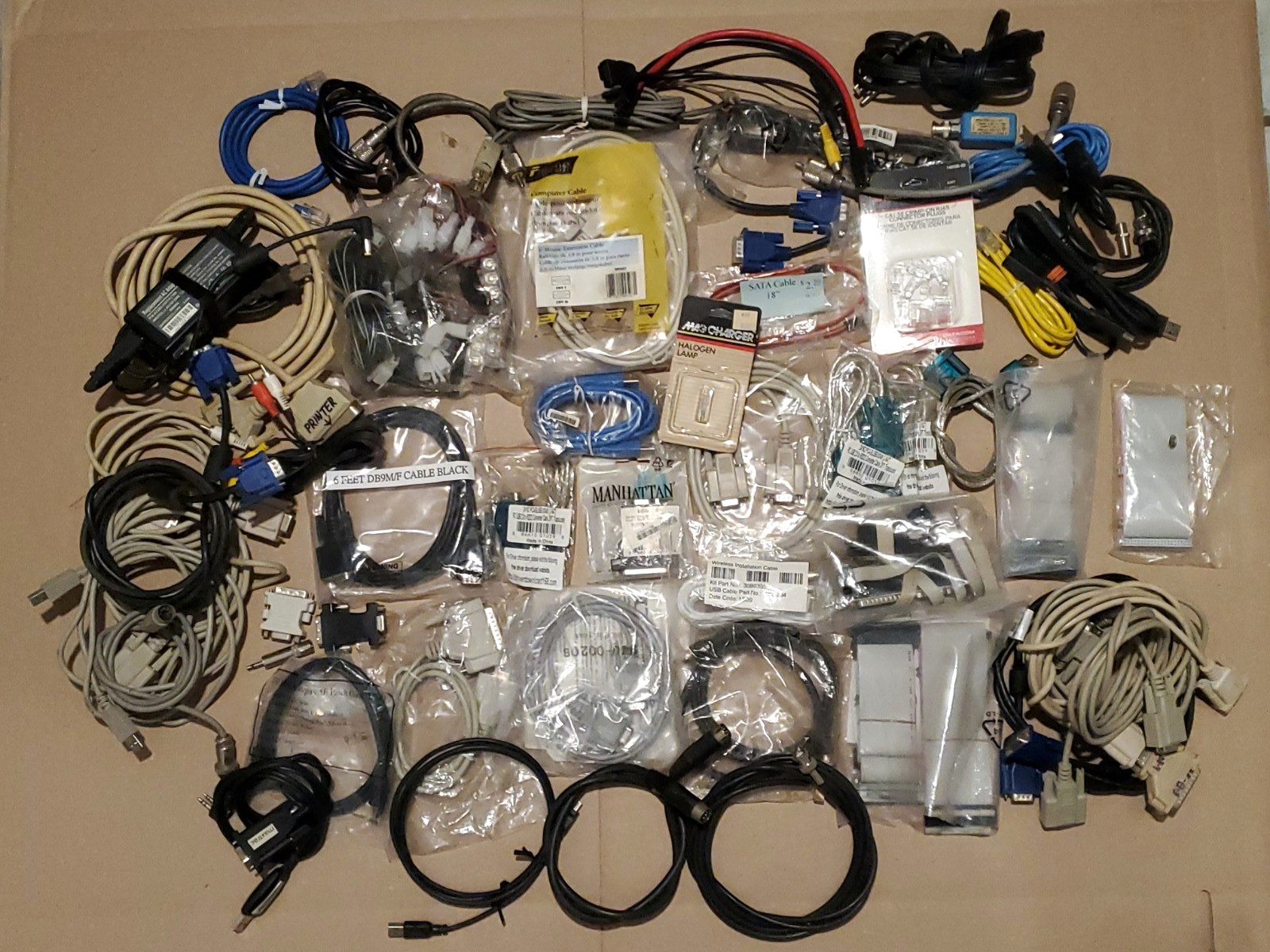 Large Lot of 58 Computer Cables, Adapters, Connectors Some New Old Stock 