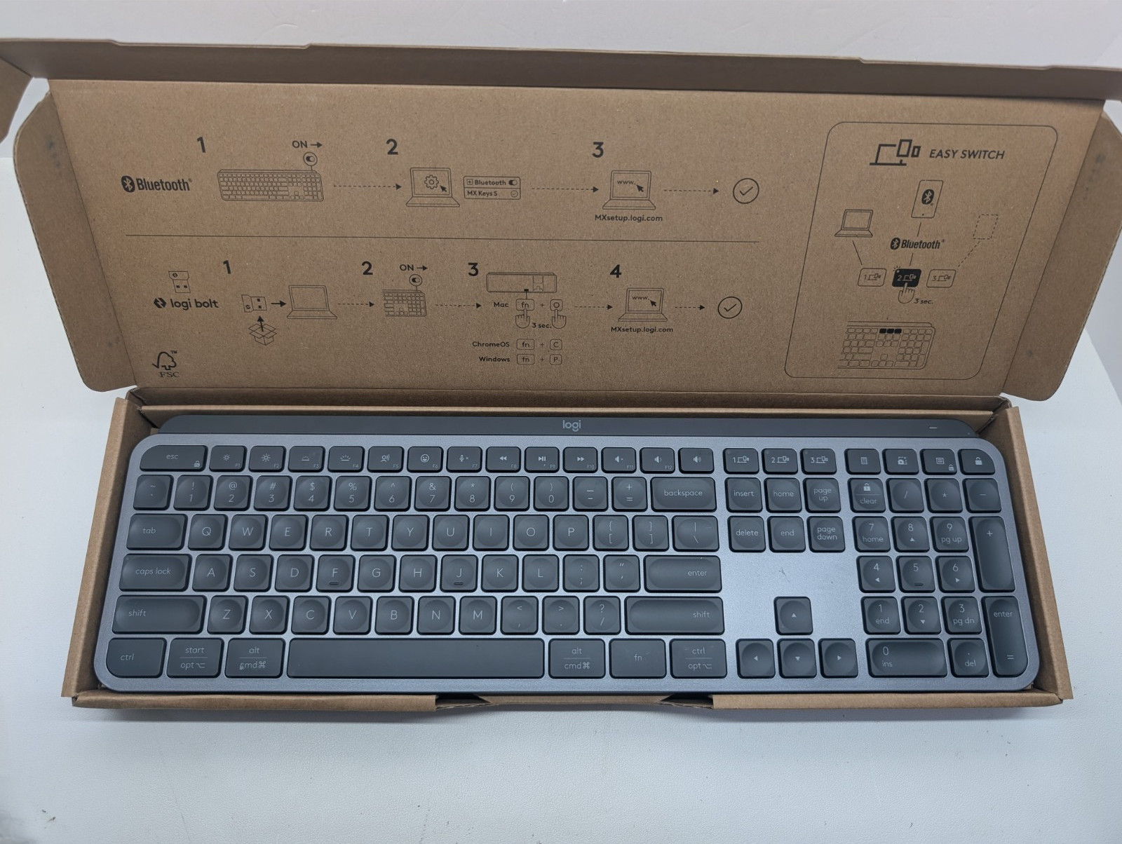Logitech MX Keys S Mac Wireless Keyboard with dongle and cable - Graphite
