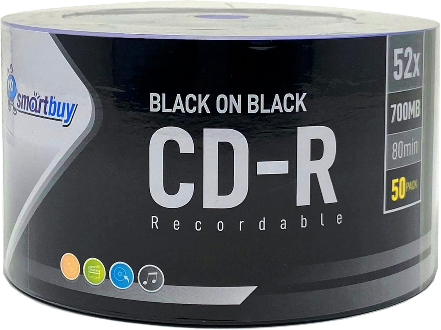 50 Pack Smartbuy CD-R 52X 700MB 80 Mins Double Side Black Vinyl Blank
