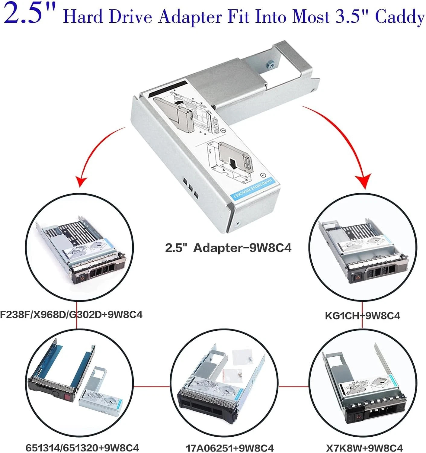 4x 9W8C4 F238F Tray Adapter for Dell R710 R720 3.5" to 2.5" SAS SATA SSD