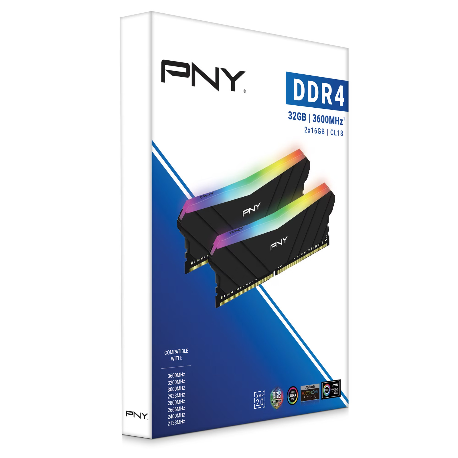 PNY 32GB (2 x 16GB) 3600MHz CL18 EPIC-X RGB DDR4  Desktop Memory Kit - Black OB