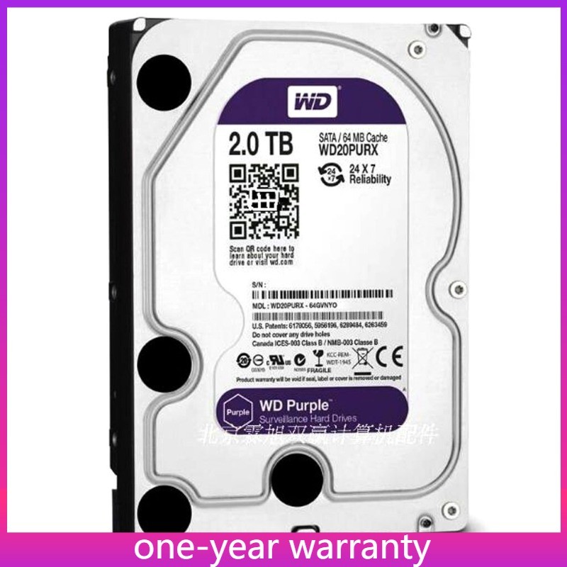1PCS Purple Western Digital 2TB WD20PURX 5400 RPM 3.5 Inch Internal Hard Disk D
