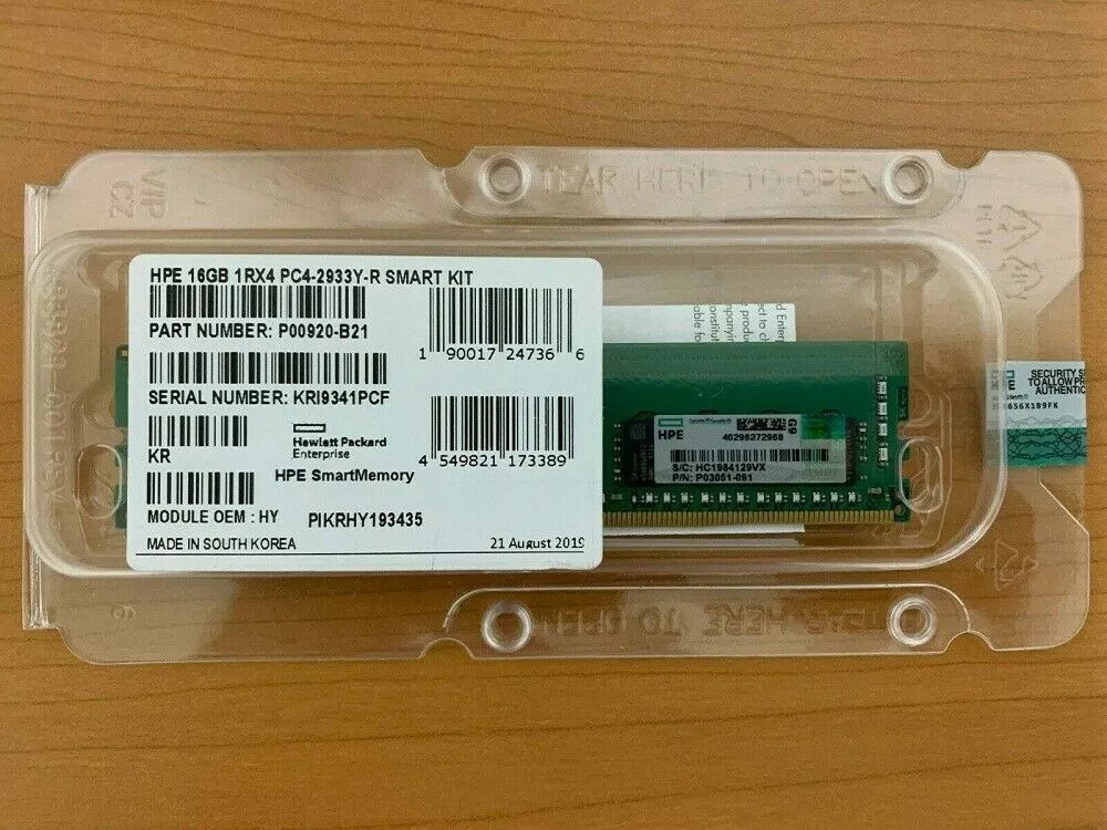 HPE P00920-B21 P06187-001 P03051-091 1RX4 16GB DDR4 PC4-2933Y Server Memory