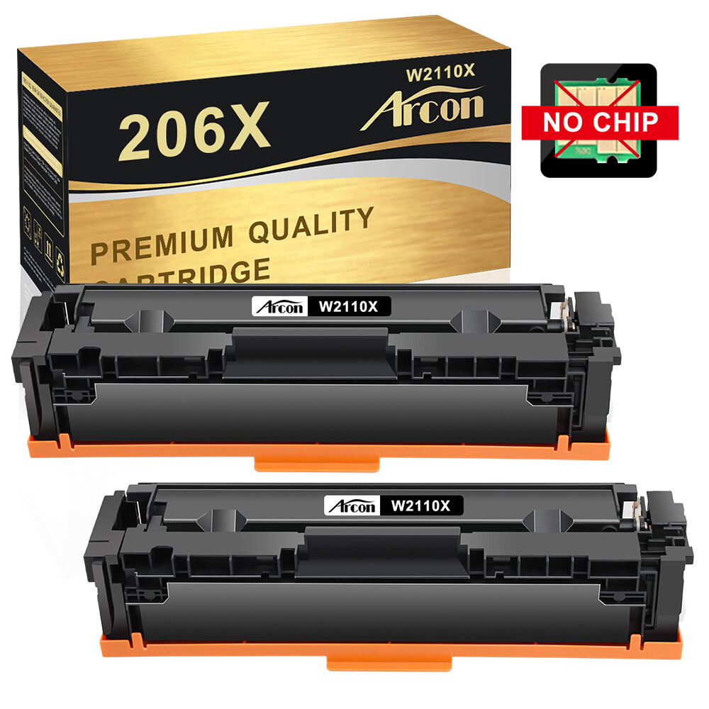 2PK 206X W2110X Black Toner No Chip for HP LaserJet Pro MFP M283cdw M282nw M255
