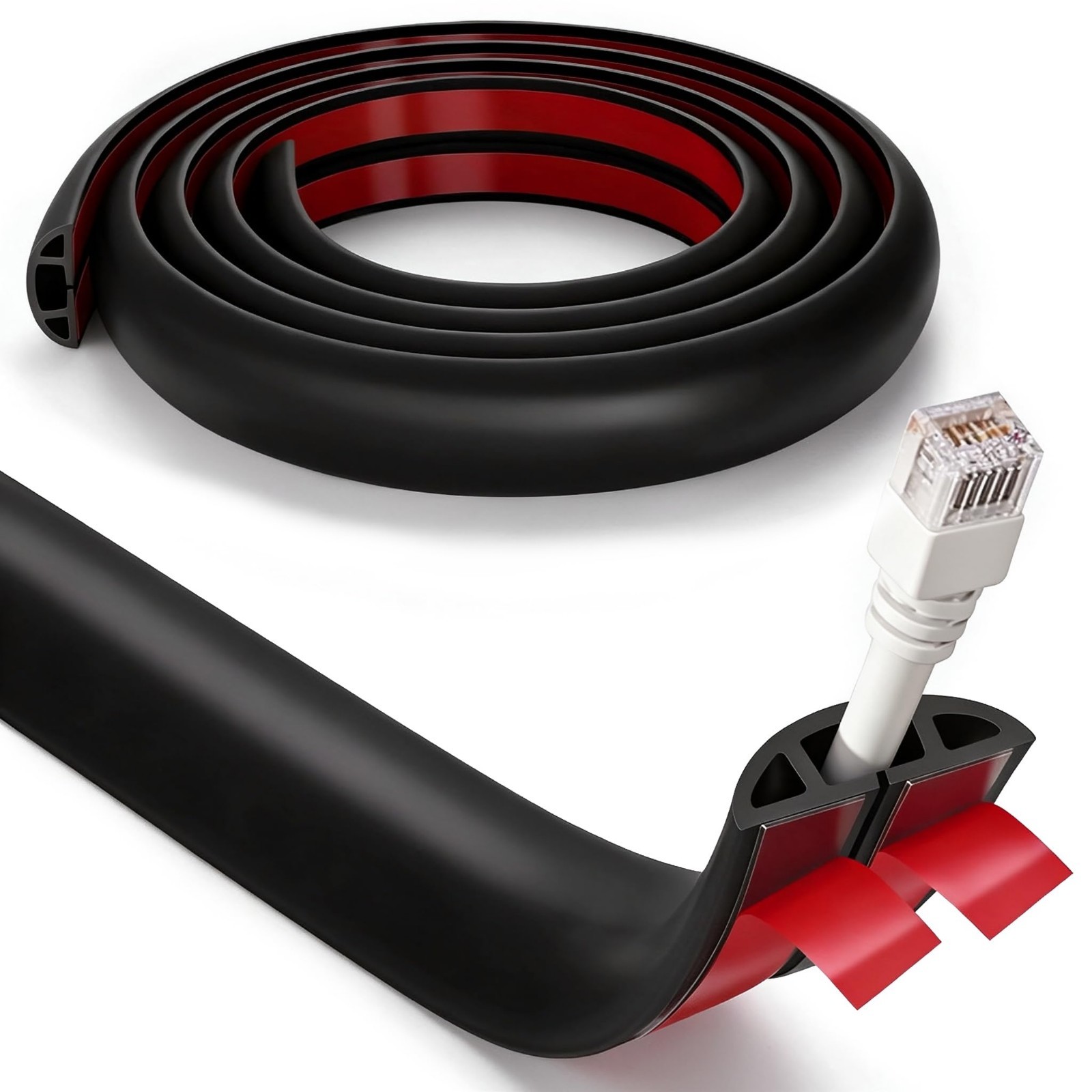 4ft Self-Adhesive Cord Covers for Floor Wires, Cable Management, Black Hider