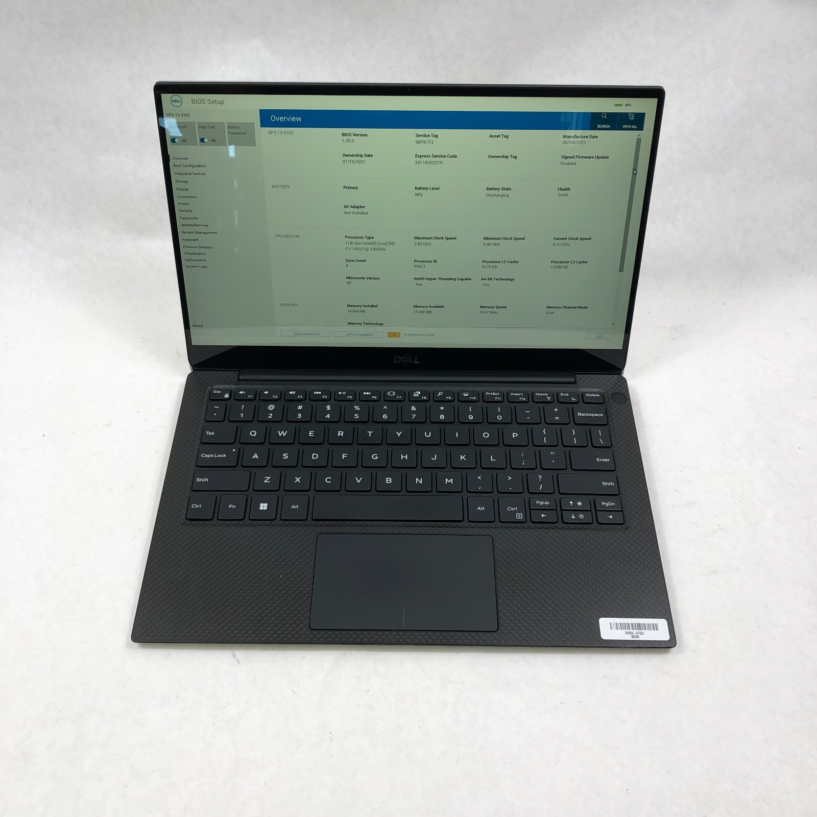 Dell XPS 13 9305 13" FHD Intel Core i7-1165G7 16GB RAM 512GB SSD No OS