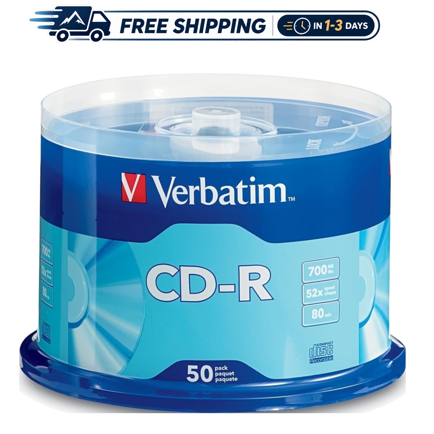 Verbatim 50 Pack CD-R Blank Discs - 700MB & 80 Min -  Silver Finish