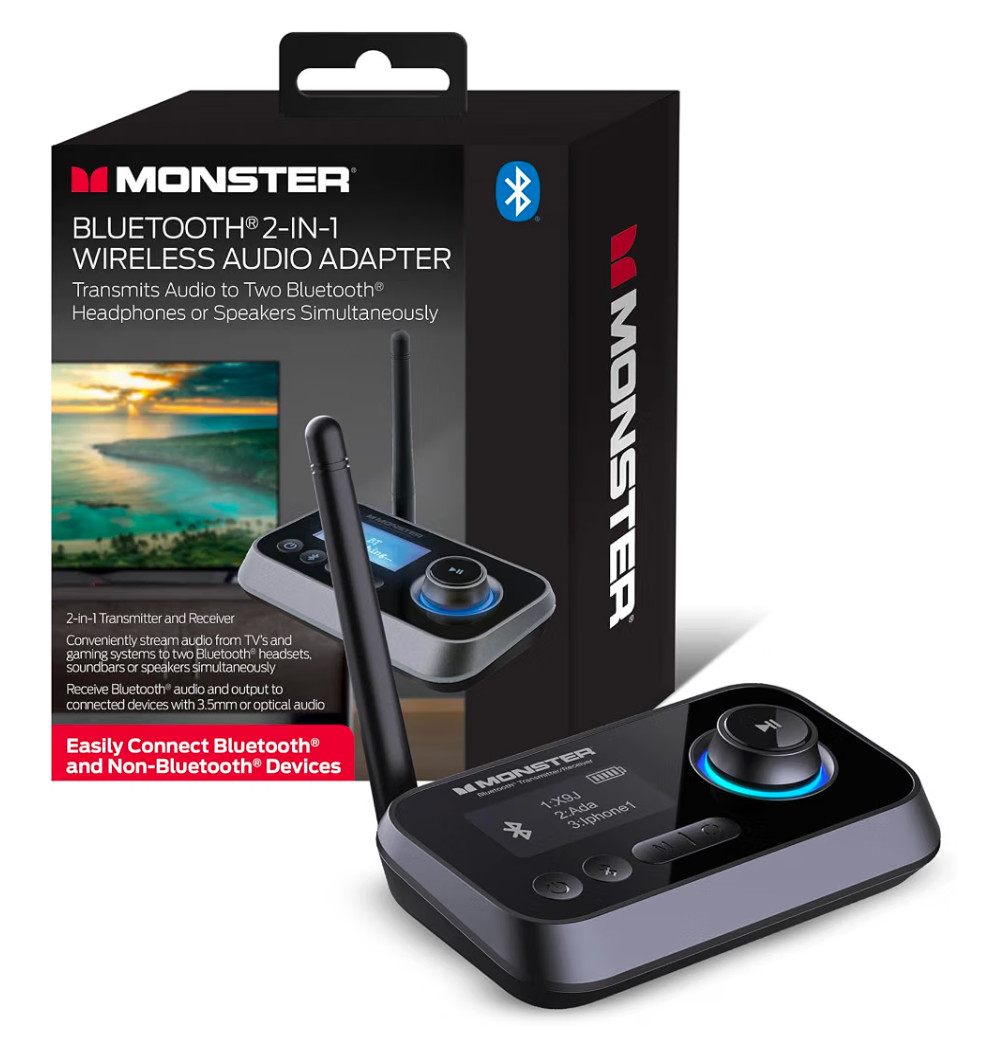 Monster Bluetooth 2 In 1 Wireless Audio Adapter - Black New Open Box