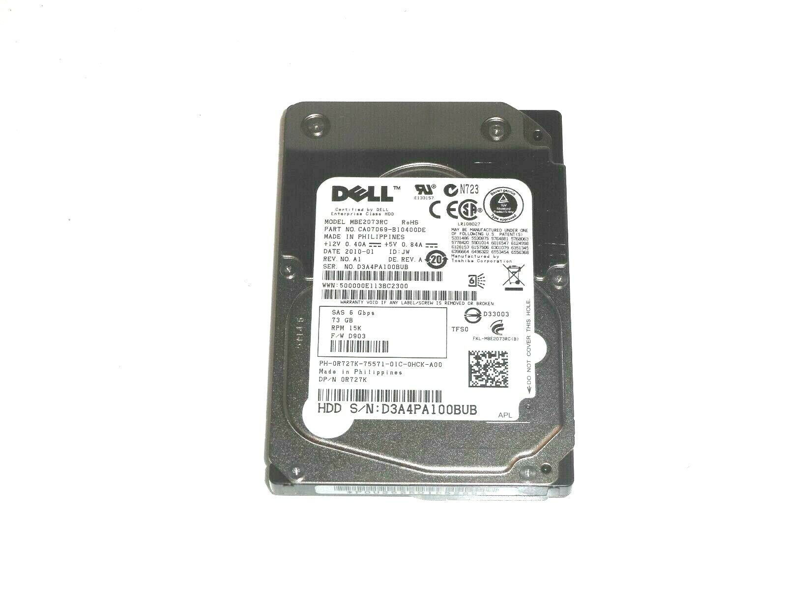 NEW OEM Dell 73GB 15K SAS 2.5" 6Gbps Server Hard Drive MBE2073RC R727K