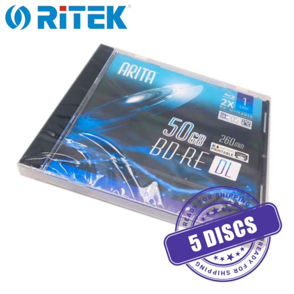 Arita BD-RE DL 50 GB 2x Blu-ray Rewritable Dual Layer 50GB Printable - 5 Discs