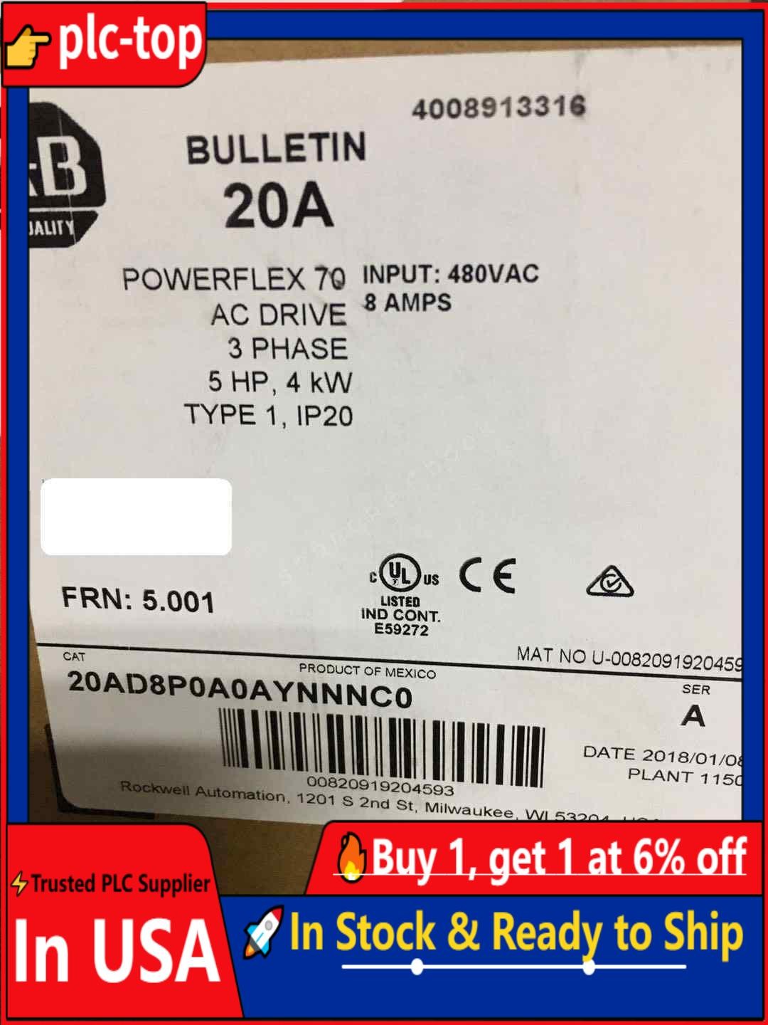 1PCS NEW 20AD8P0A0AYNNNC0 Via DHL or Fedex