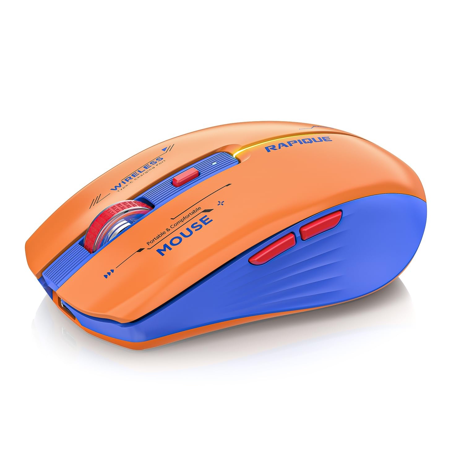 RAPIQUE Bluetooth Wireless Mouse Dual Mode Rechargeable Blue Orange