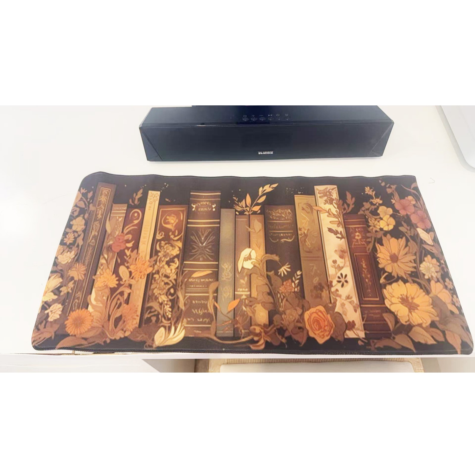 Book & Floral Large Mouse Pad 23.6"x11.5" Anti-Slip Desk Decor Keyboard Mat
