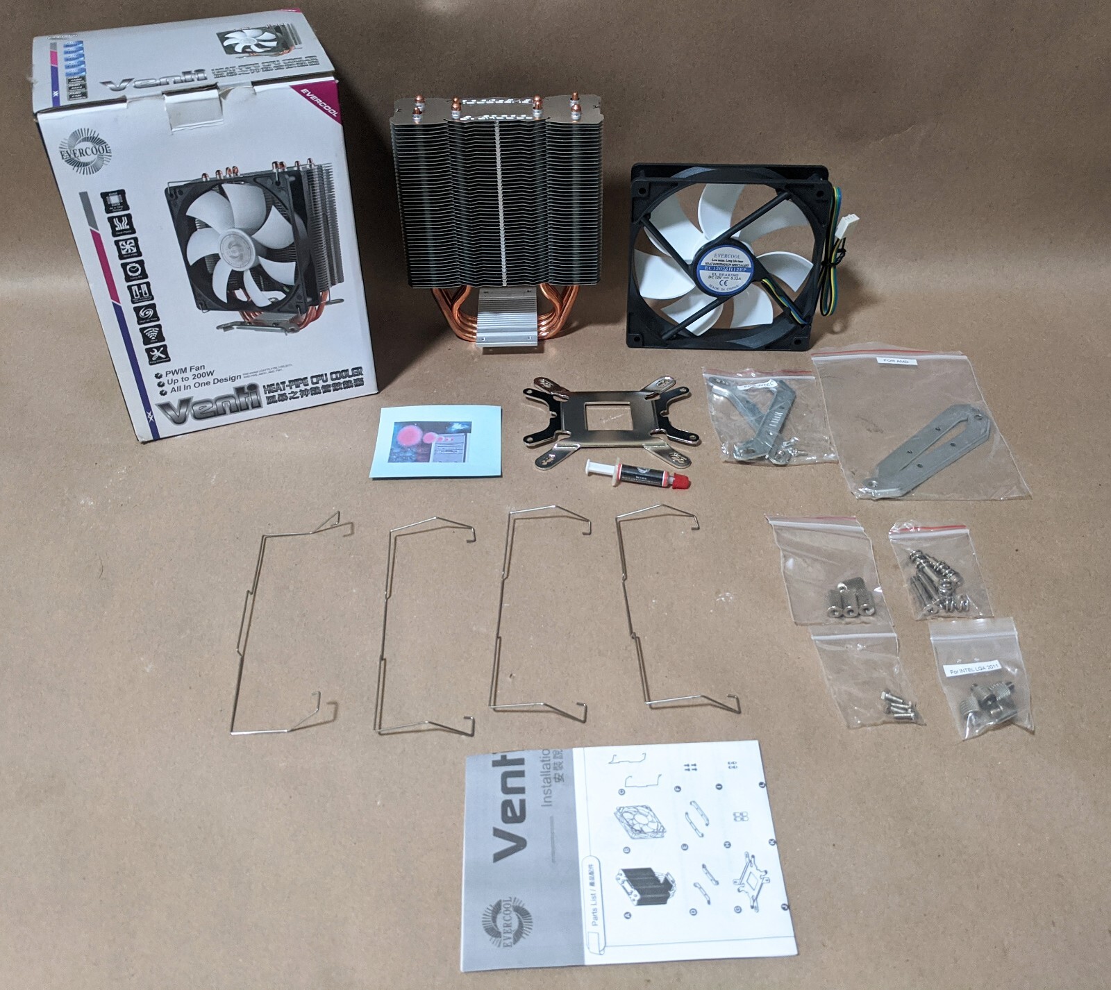 Evercool Venti 120mm 4pin PWM Heatpipe CPU Cooler for LGA775/1156/1155 HPQ-12025