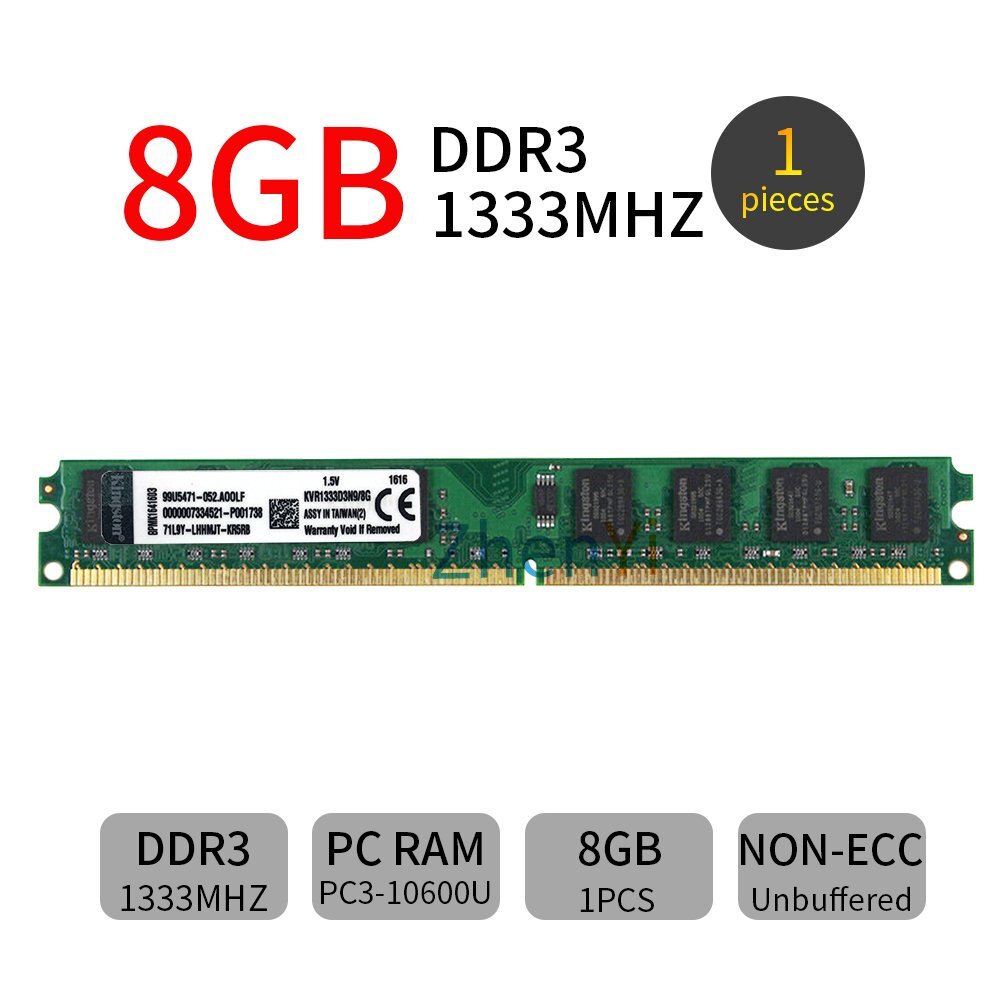 Kingston 8GB DDR3 1333MHz PC3-10600U 240Pin KVR1333D3N9/8G PC Desktop Memory RAM
