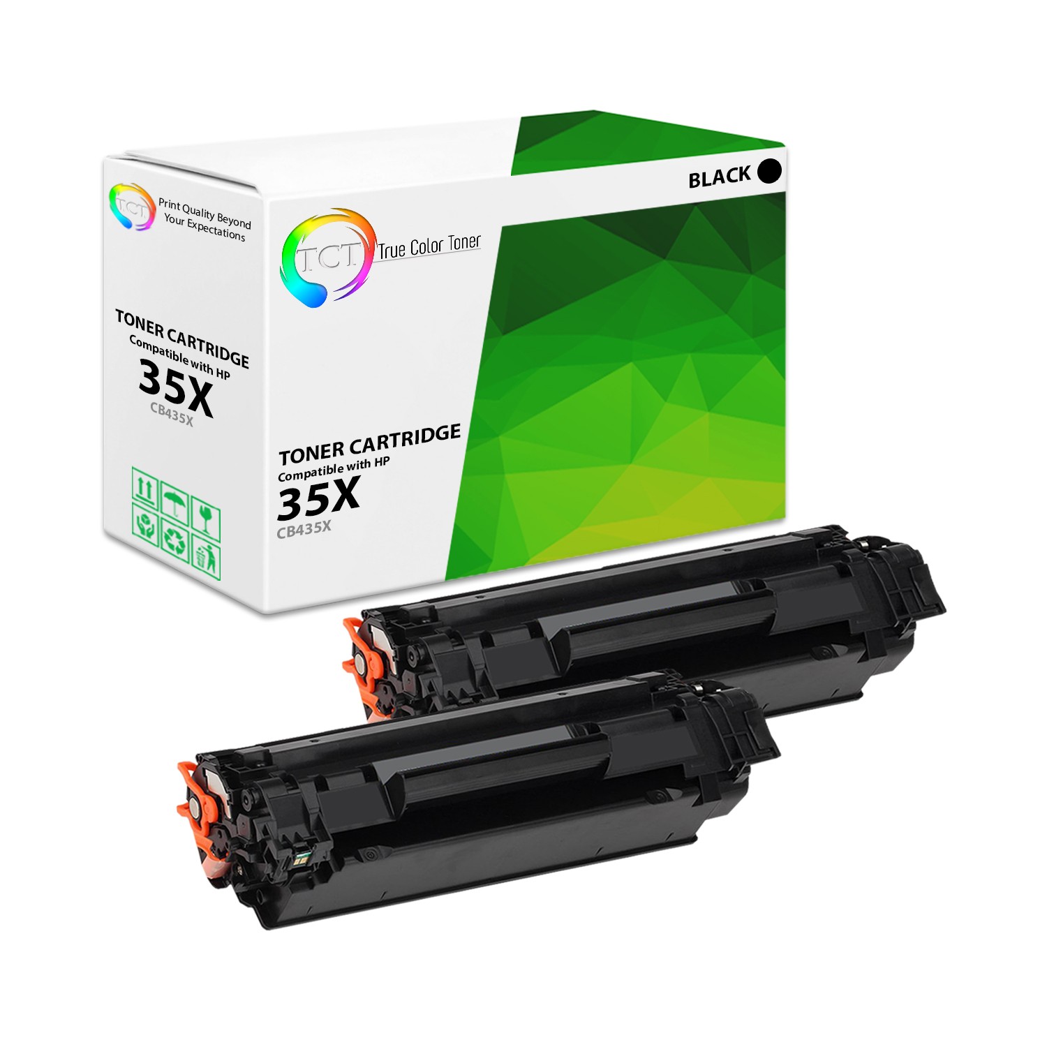 TCT 2 Black CB435X 35X High Yield Toner Cartridges For HP LaserJet P1005 P1006