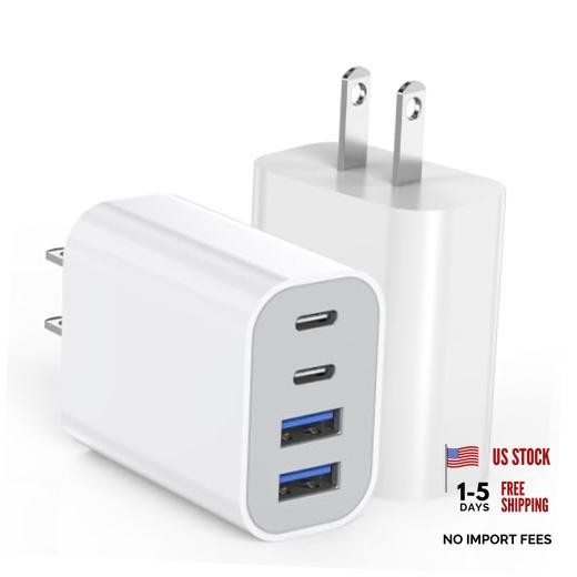 40W iPhone 17 16 Charger Block,Pack 4-Port Fast USB C 2Pack White 2 White