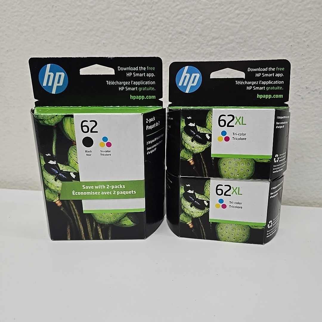 HP 62XL 3 Pack Tri Color And 1 Black Ink Cartridge Combo Exp 2024 NEW
