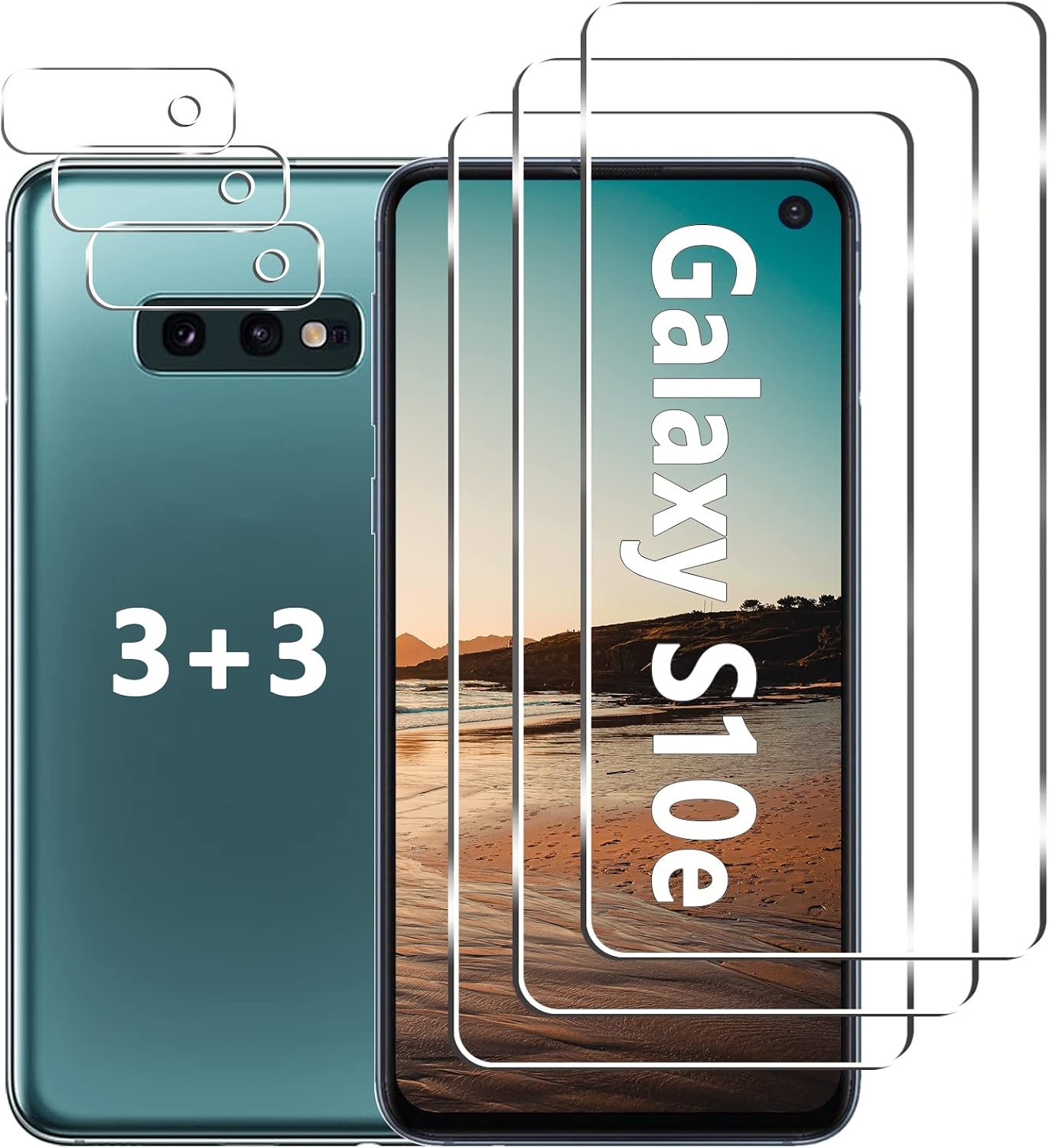3+3 Pack Galaxy S10e Screen Protector + Camera Lens Protector, 9H Hardness