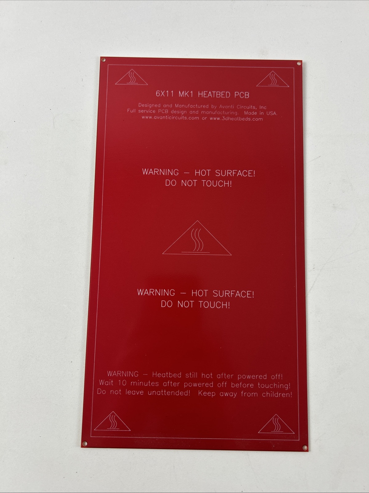 RepRap PCB MK1 Heatbed 11”X 6” - 12 Volt With Tab for 3D Printer Made in USA