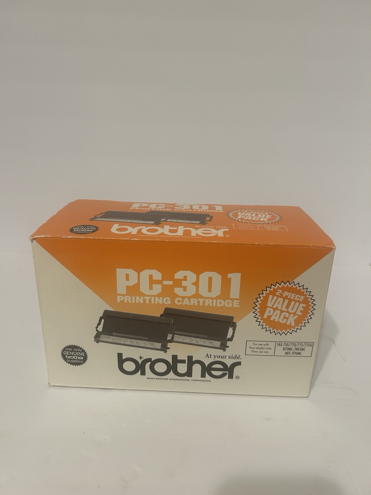 Genuine Brother PC-301 2PK Black Fax Printing Cartridges OEM New Open Box