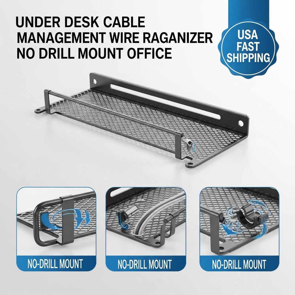 Under Desk Cable Management Tray Wire Raceway Organizer No Drill