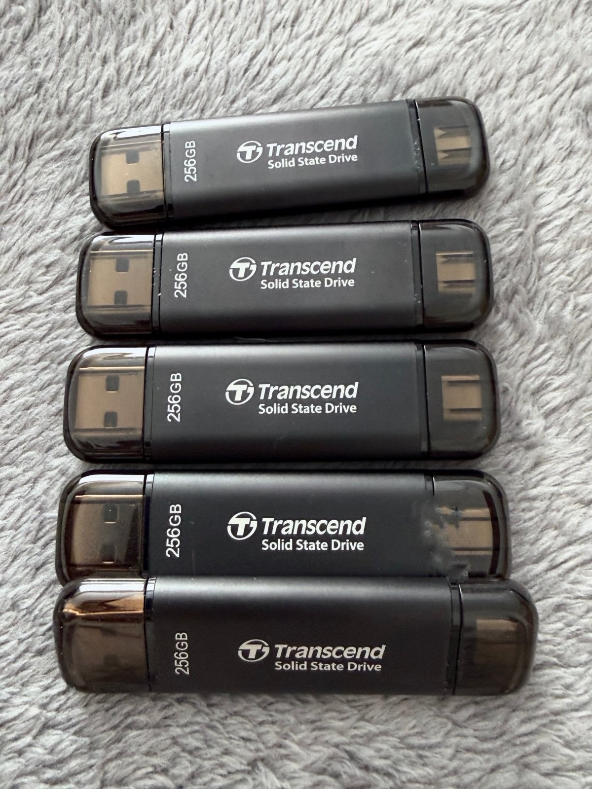 LOT OF 5 Transcend ESD310 256GB Dual Portable SSDs USB-A + USB-C 1050MB/s Tested