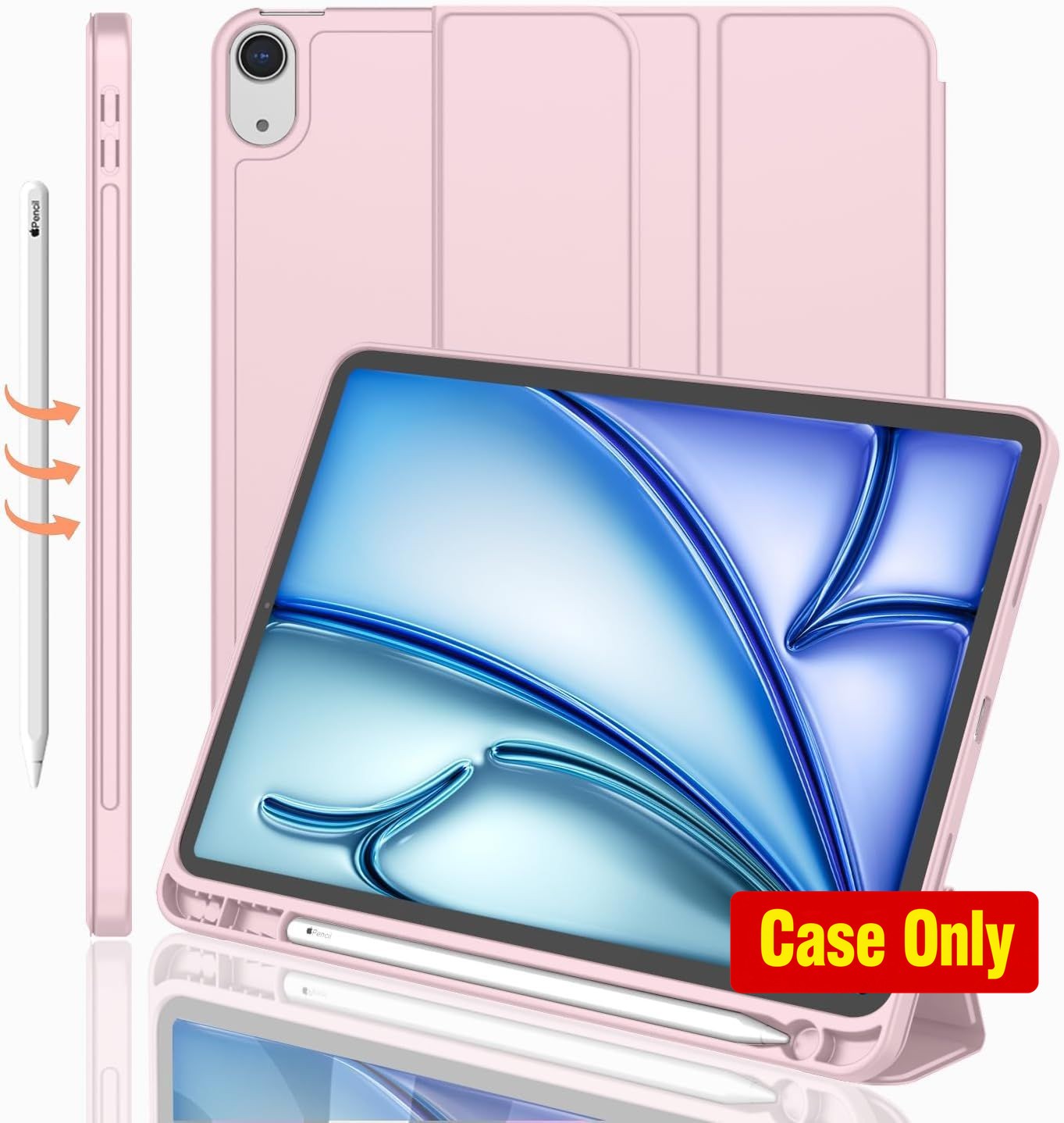 Trifold Stand Case for iPad Air 11 Inch (2022/2020), Soft TPU Back, Pencil Holde