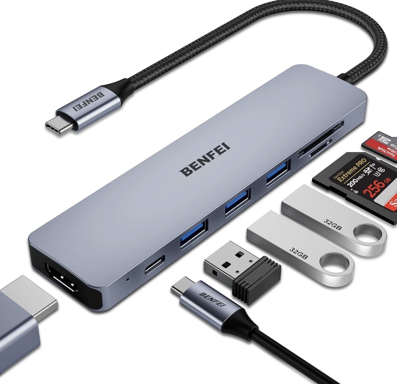 BENFEI USB C HUB 7-in-1 with HDMI(4K@60Hz,Certified), 100W Power Delivery, USED