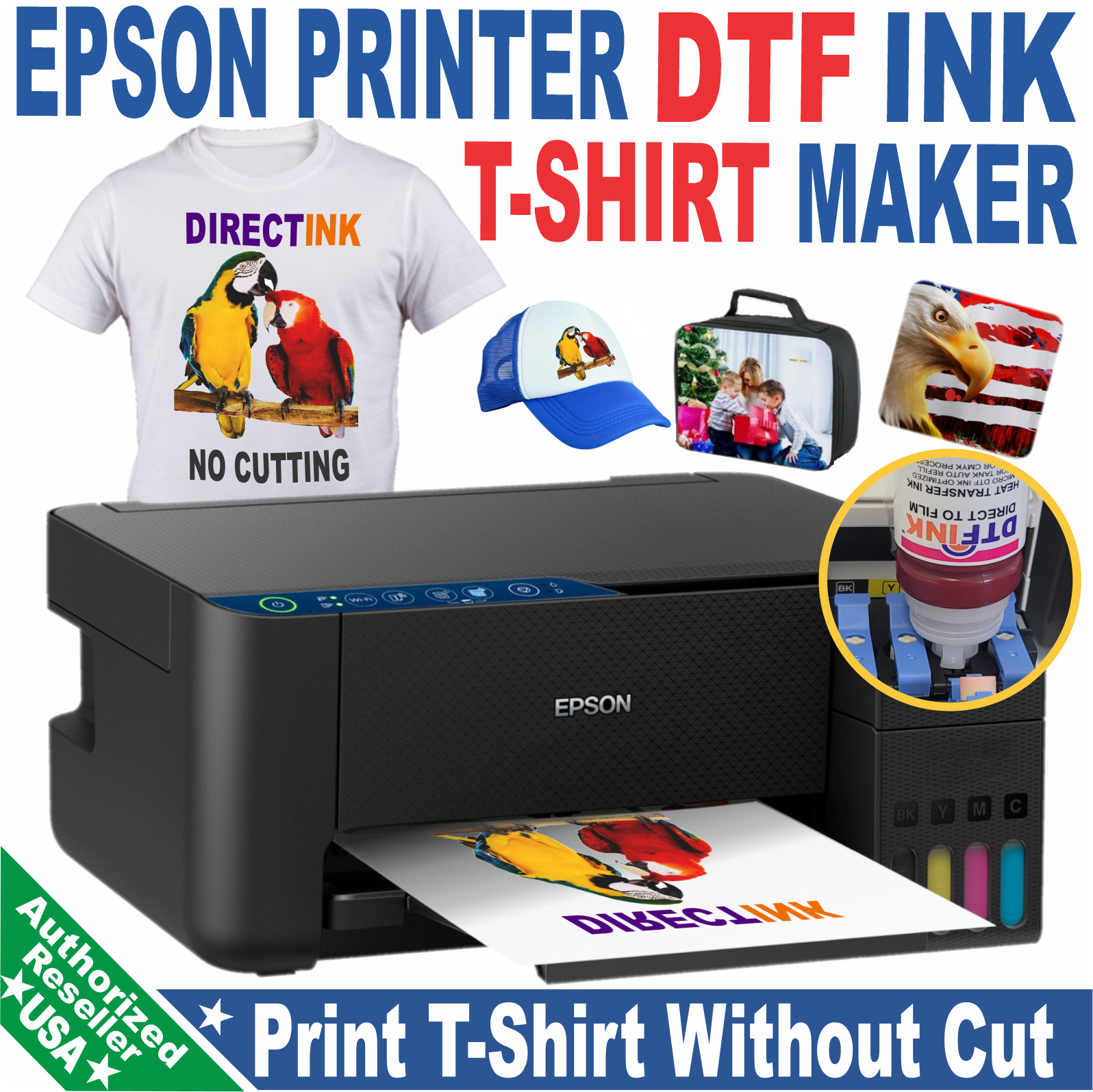 Epson Printer with DTF ink Heat Transfer Print Color T-Shirt Maker Kit Bundle