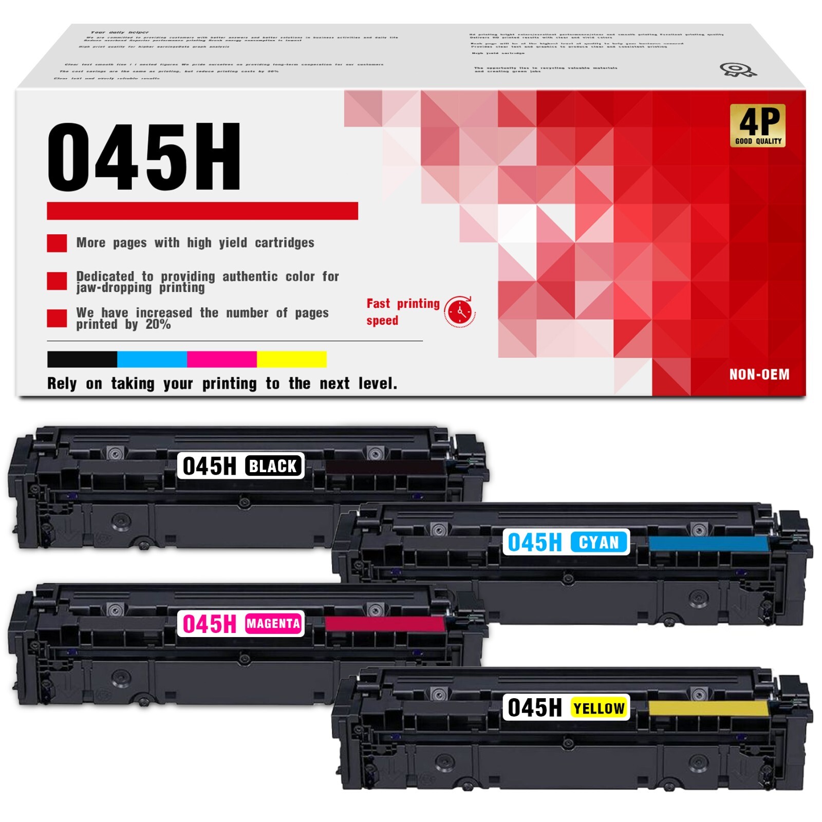 Compatible 045 045H Toner Cartridge for Canon MF634Cdw LBP612Cnz (4-Pack)