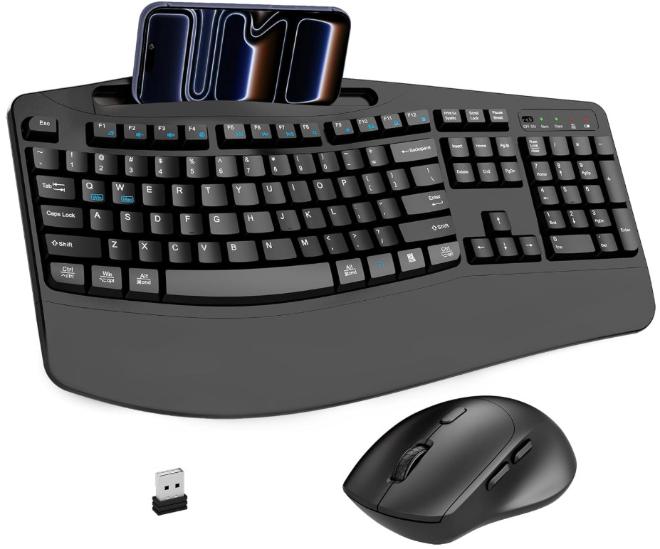 Combo Teclado y Ratón Inalámbricos Ergonómicos con Soporte para Móvil DPI, Nuevo