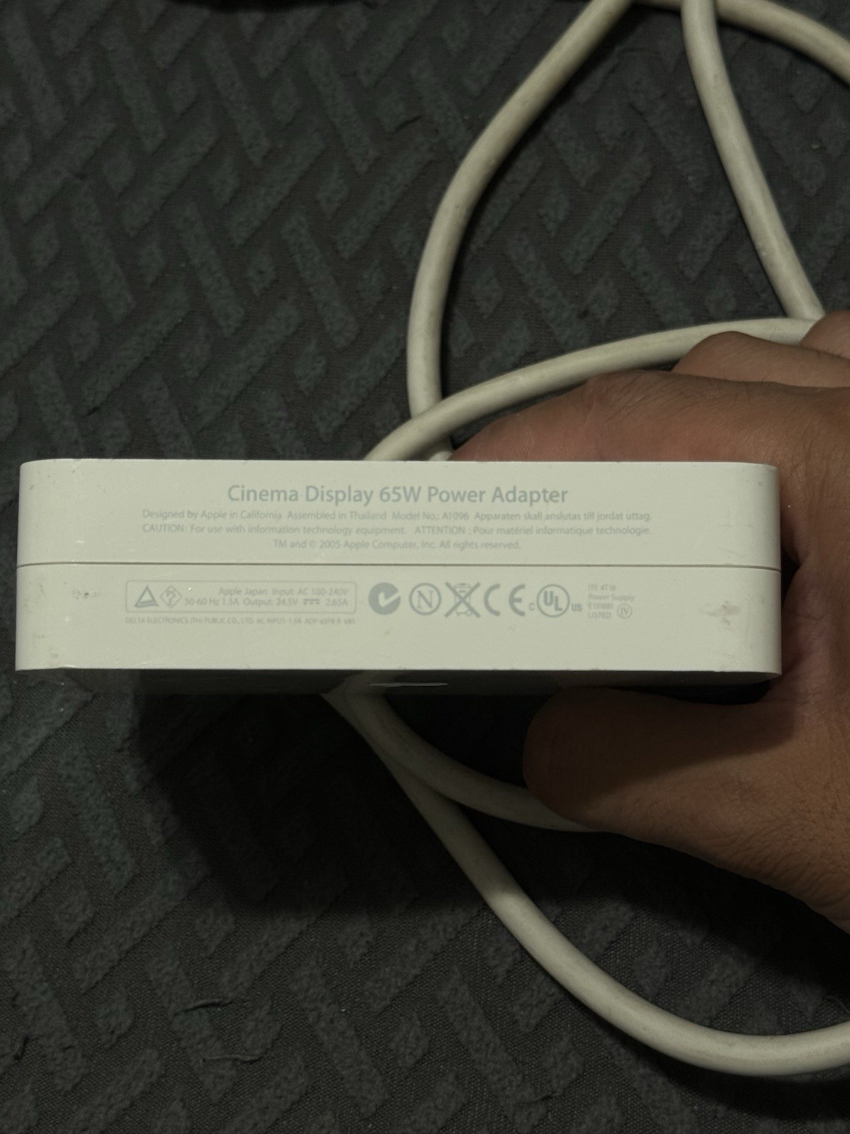 Genuine Apple Cinema Display 65W Power Adapter Model A1096 with AC Cord 20"