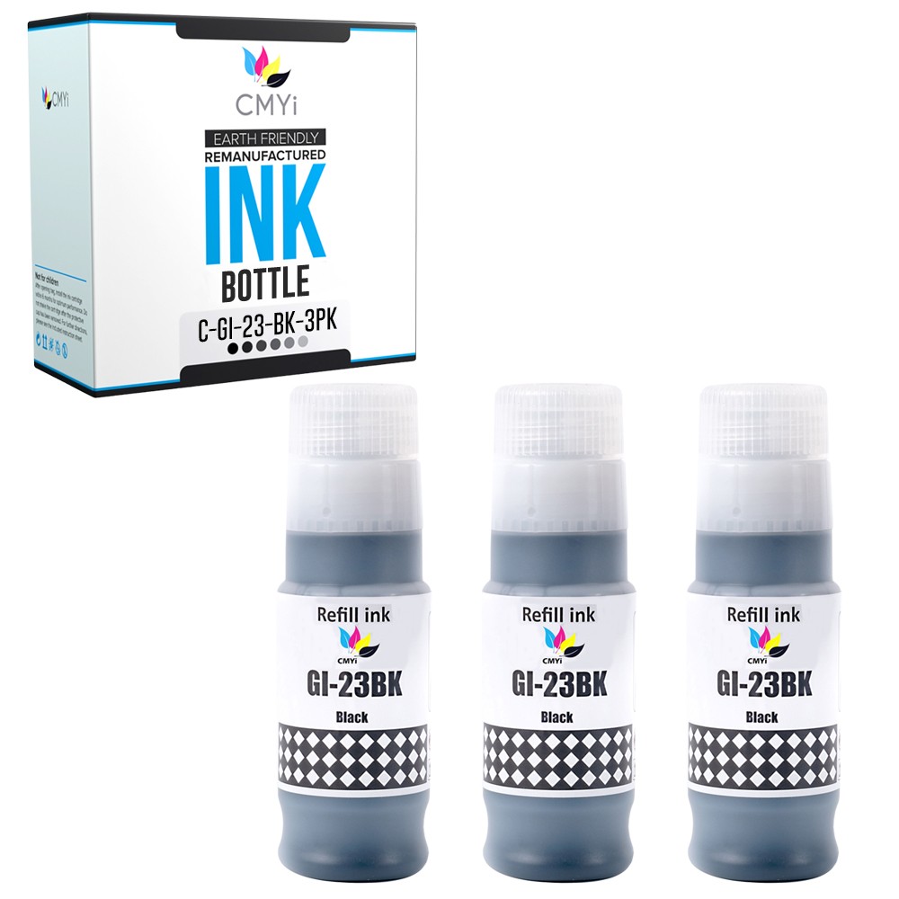 CMYi 3-Pack Compatible GI-23 Black Ink Bottle fits Canon PIXMA G620
